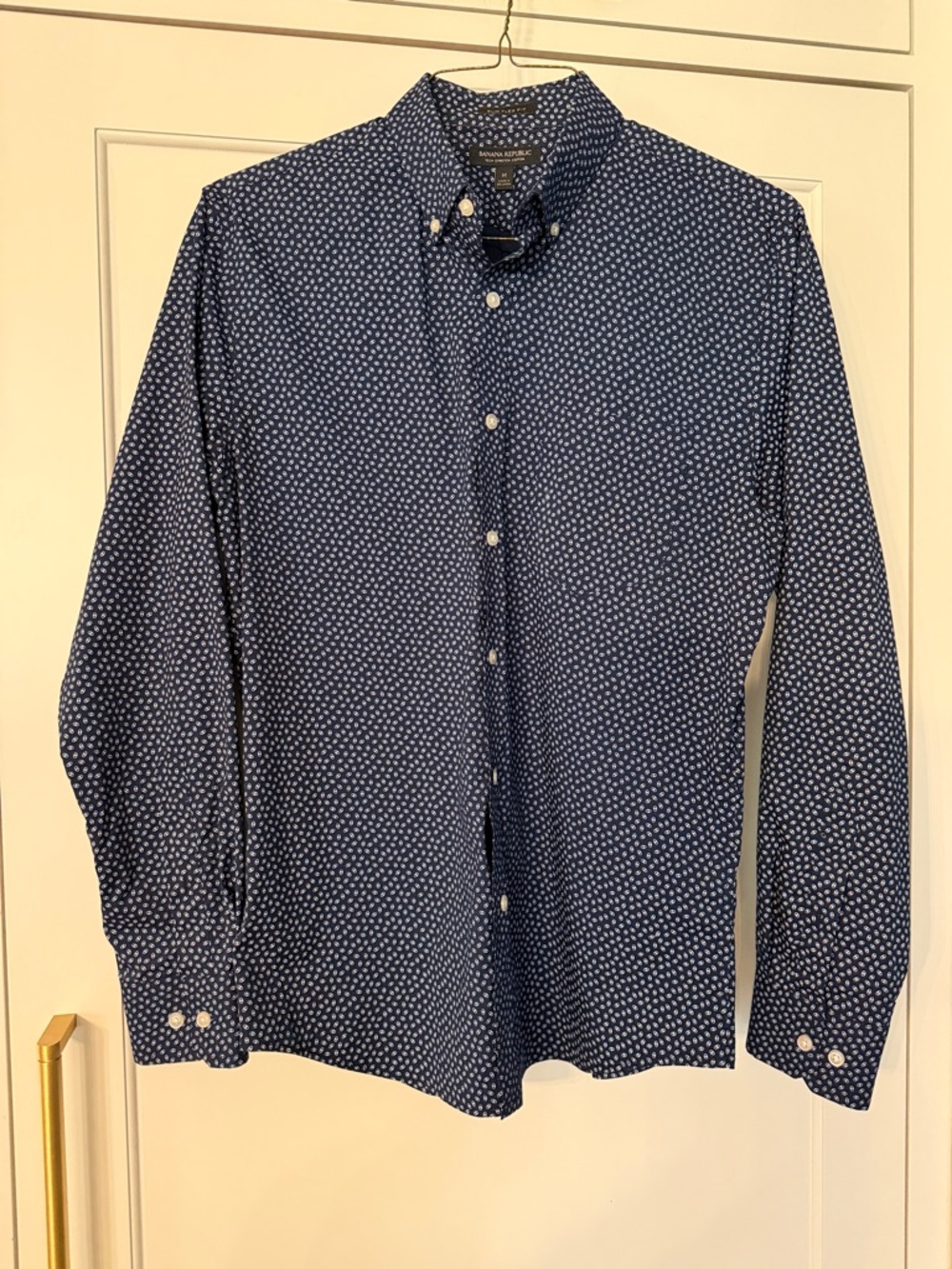 Banana Republic Men's Navy Blue Micro-Pattern Button-Down Shirt
